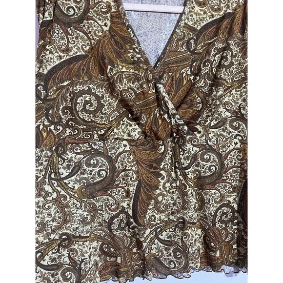 Vtg Bohemian Babydoll Top 18/20 90's Y2K Brown Paisley Fall Prairie Hippie USA - Picture 7 of 13
